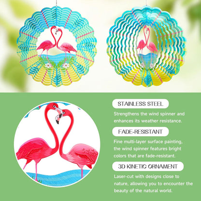Flamingo Wind Spinners Garden Yard Decor Gift for Women Men, 12 Inch Outdoor Metal 3D Wind Spinner