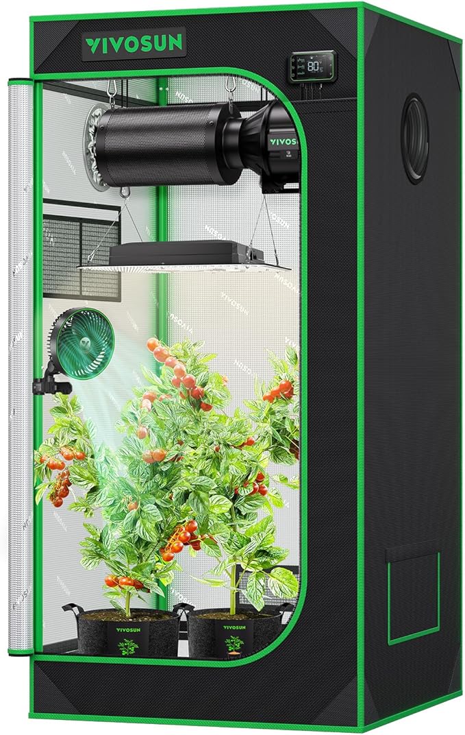 VIVOSUN S224 2x2 Grow Tent, 24"x24"x48" High Reflective Mylar with Observation Window and Floor