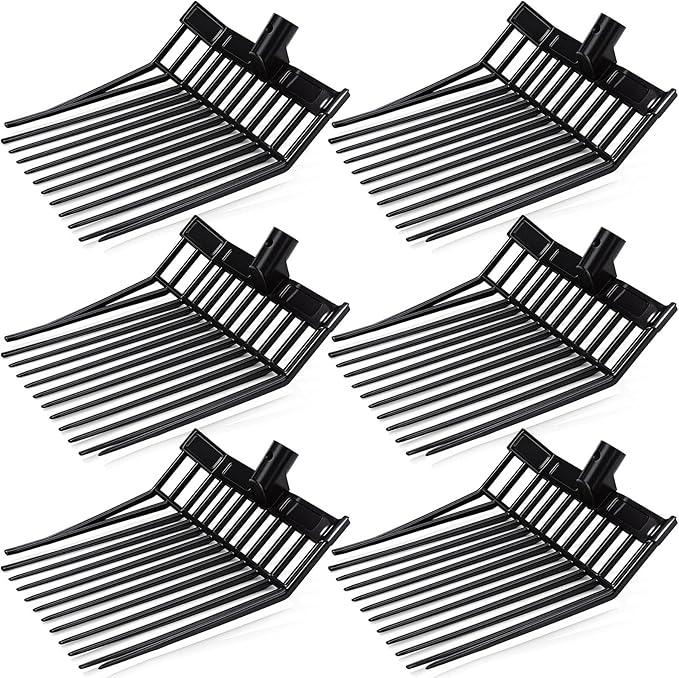 Lasnten 6 Pack Manure Fork Replacement Heads 12 Tines Heavy Duty Pitchfork Heads with Screws & Nuts