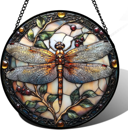 Stained Glass Window Hanging - Dragonfly Plant Suncatcher Ready to Hang Window Doors Home
