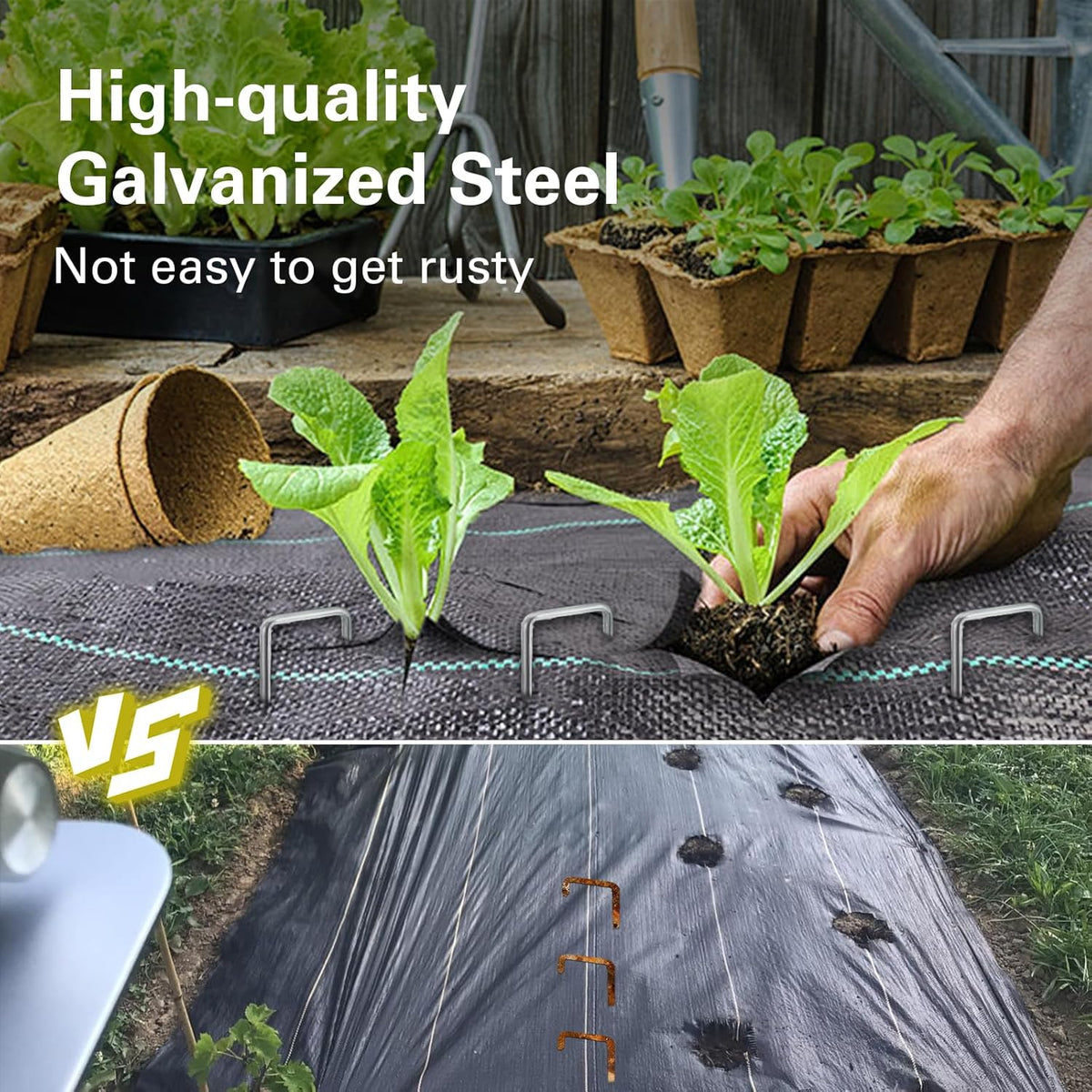 6 Inch Landscape Staples, More Thicker Heavy Duty 8 Gauge Galvanized Landscape Stakes, 125 Packs