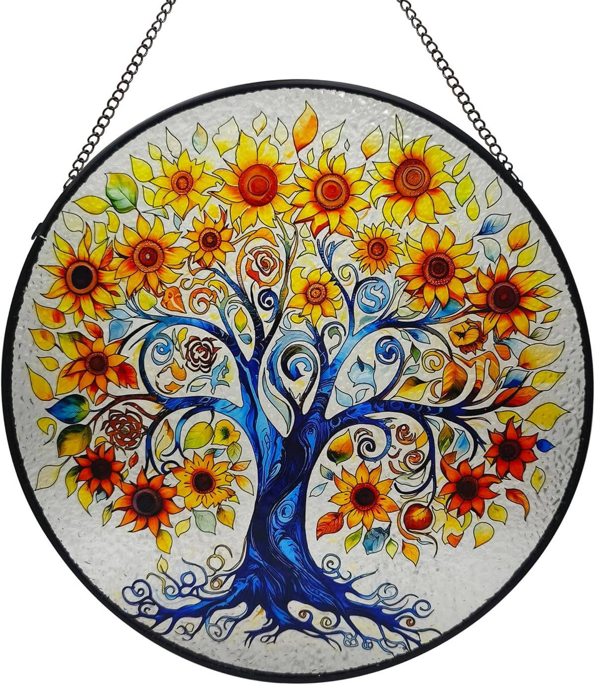 Tree of Life Stained Glass Window Hanging, Sunflower Tree Sun Catchers Indoor Window, 9.8''