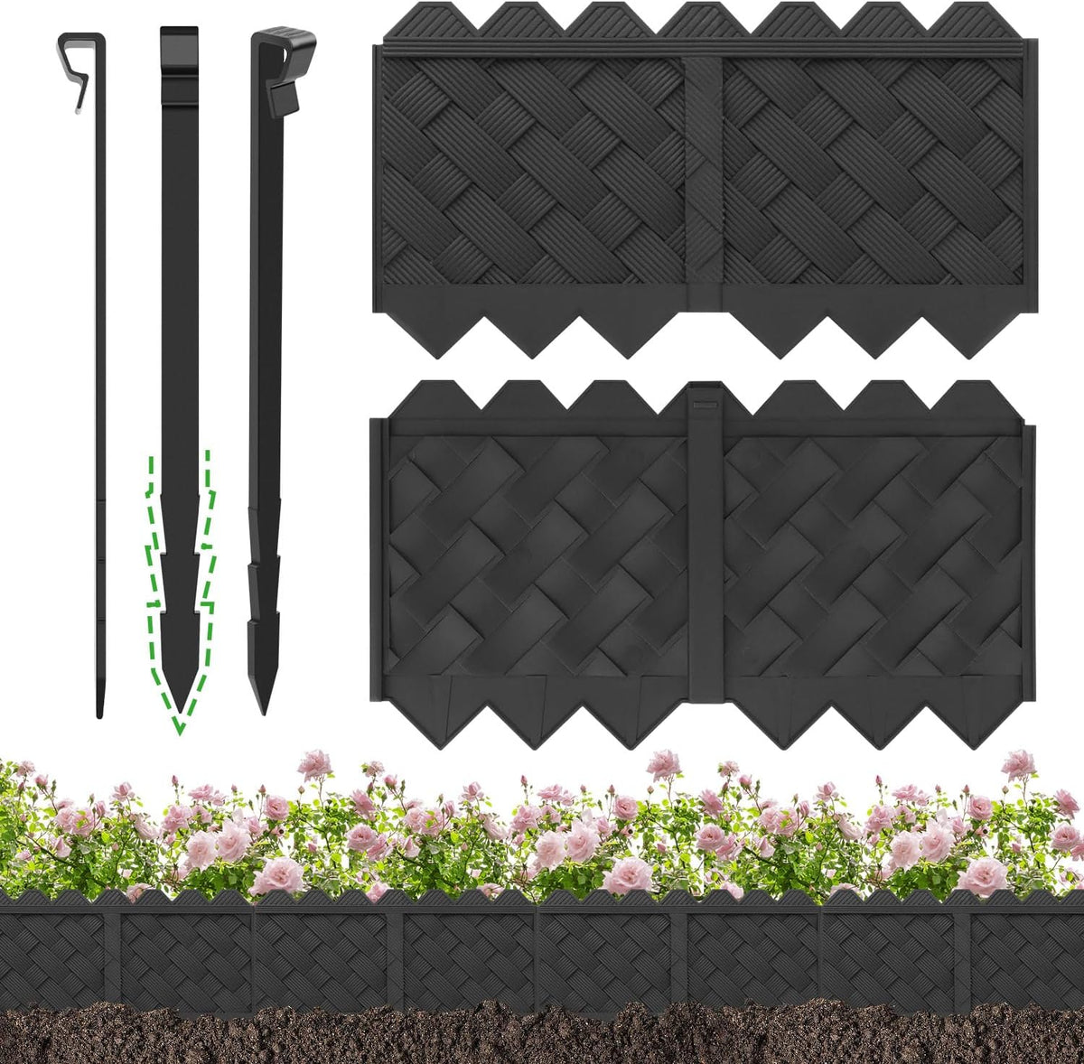 BLACKVINE 20Pcs 20ft (5'' Exposed Height) Plastic Landscape Edging Border,Flowerbed Garden Border