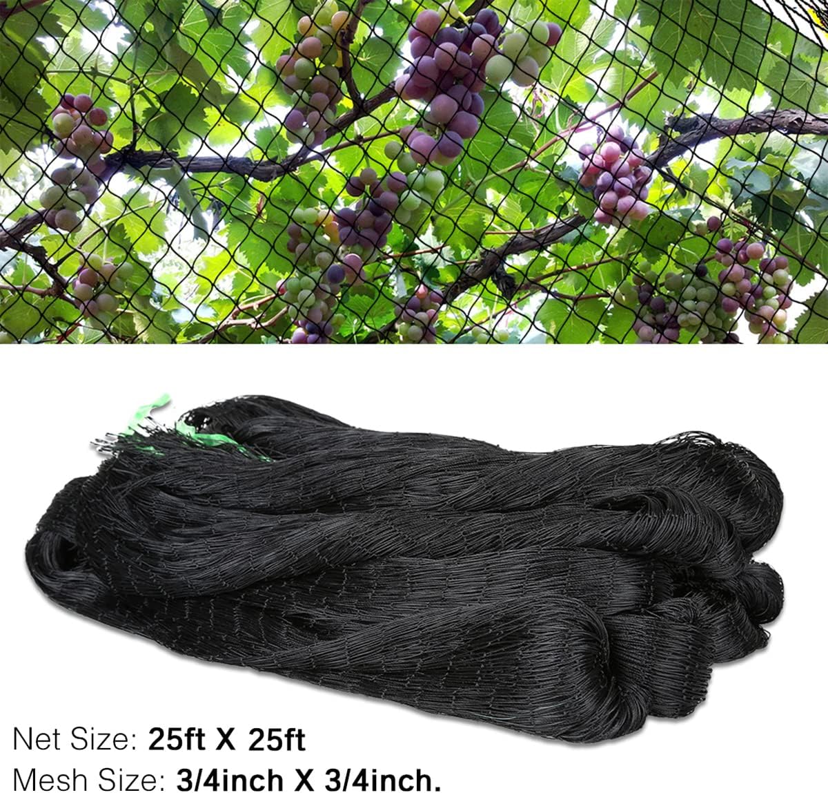 OGORI 25' x 25' Bird Netting Heavy Duty Nylon 3/4" Mesh Garden Netting Protect Fruit Trees, Plants