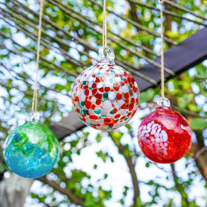 4" Blown Glass Gazing Ball Hanging Friendship Balls for Garden Patio Window Decoration Unique for