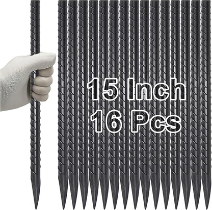 VVOKGO Rebar Stakes 15 Inches Ground Concrete Form Stakes (16pcs), 3/8" Diameter Straight Metal