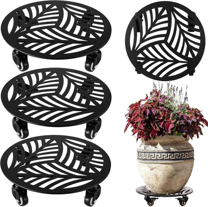 3 Packs Large Metal Plant Caddy with Wheels 13 Inches Heavy-duty Wrought Iron Rolling Plant Stands