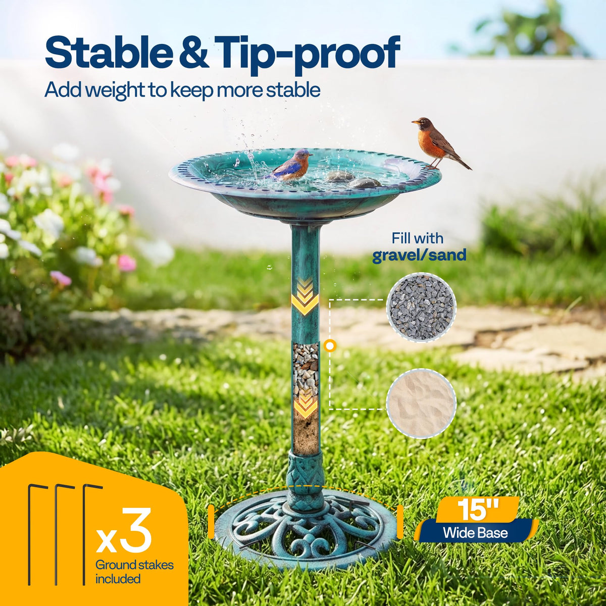 VIVOHOME Bird Bath for Outside, Polyresin Pedestal Birdbath, Green