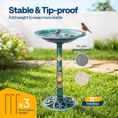 VIVOHOME Bird Bath for Outside, Polyresin Pedestal Birdbath, Green