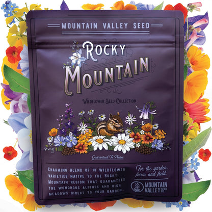 Wildflower Seeds - Rocky Mountain Mix, 2 oz (80,000+ Seeds) – 18 Non-GMO Varieties – Bulk