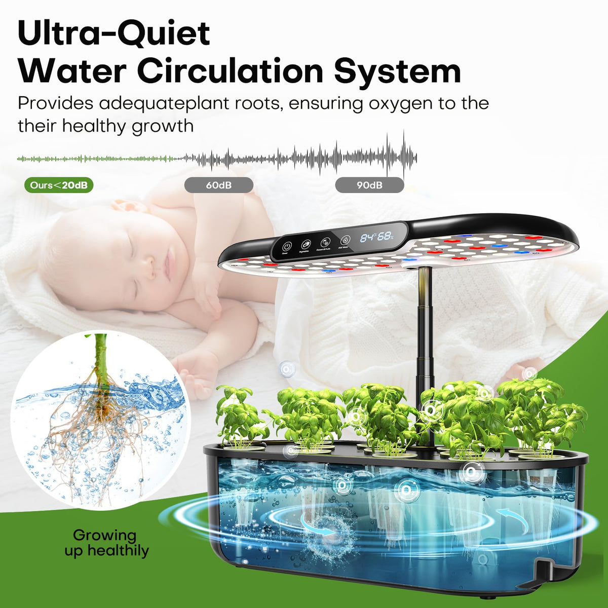 Ahopegarden Hydroponics Growing System Kit: 12 Pods Temp & Humidity Monitor