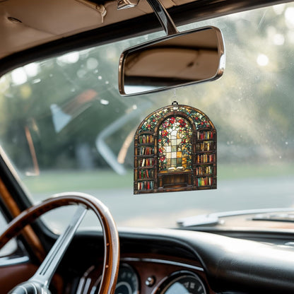 Floral Library Books Bookish Acrylic Suncatcher Stained Glass Effect Window Car Hanging Christmas