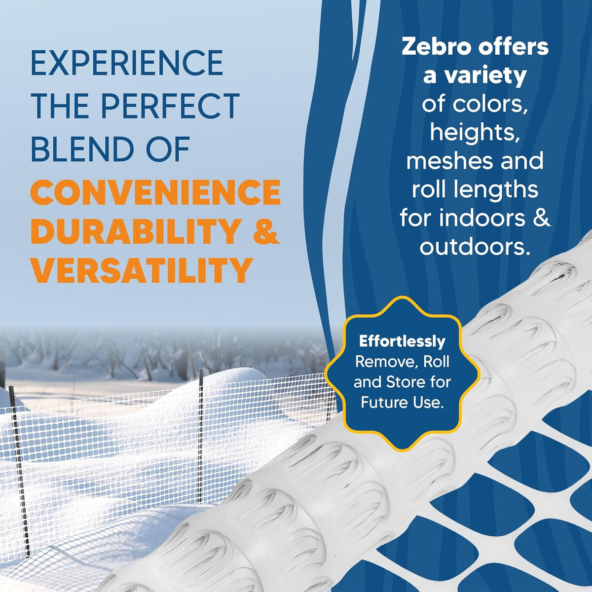 ZEBRO 4' x 100' White Plastic Garden Fence Roll – Standard Duty Safety Netting for Snow, Poultry