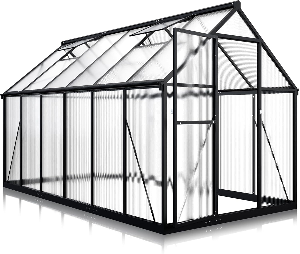 6x11 FTQuick Setup Polycarbonate Greenhouse with Roof Vent, Large Aluminum Walk-in Green House for