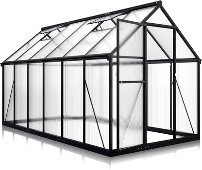 6x11 FTQuick Setup Polycarbonate Greenhouse with Roof Vent, Large Aluminum Walk-in Green House for