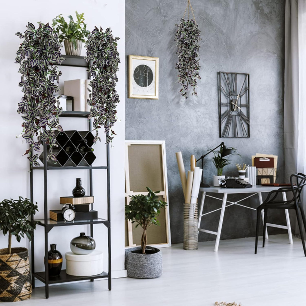 TOCHGREEN 3pcs Artificial Hanging Plants-3.6ft Fake Ivy Vine Purple Fake Ivy Leaves Faux Hanging
