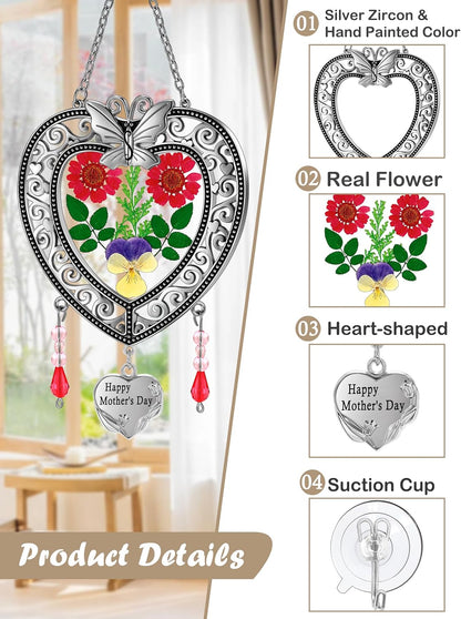 KY&BOSAM Suncatcher Happy Mother’s Day Stained Glass Tree of Life Heart Gifts Garden Ornament Wind