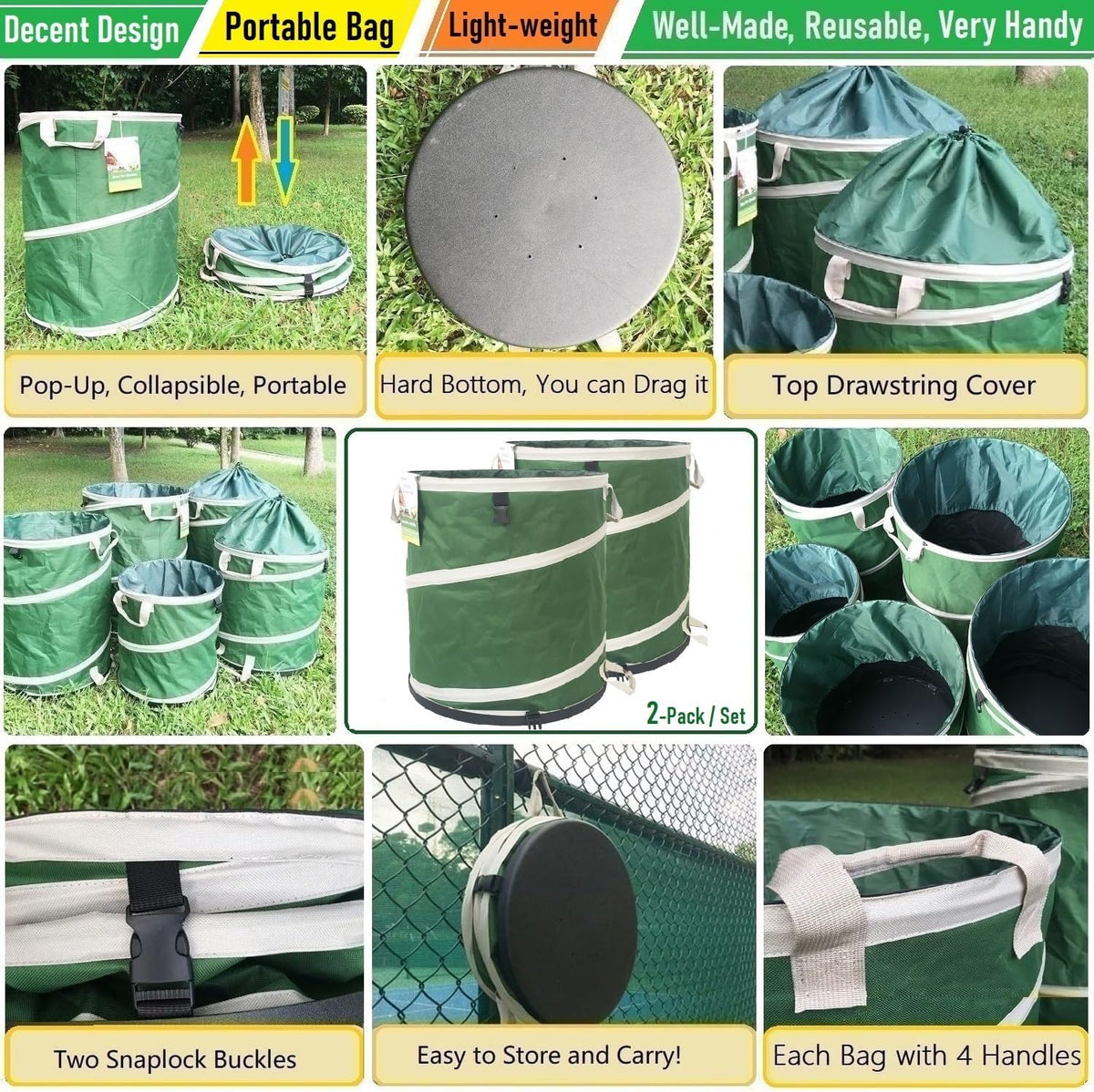 24 Gallon and 32 Gallon Collapsible Trash Can Solid Bottom for Garden Debris Bag,Yard Waste