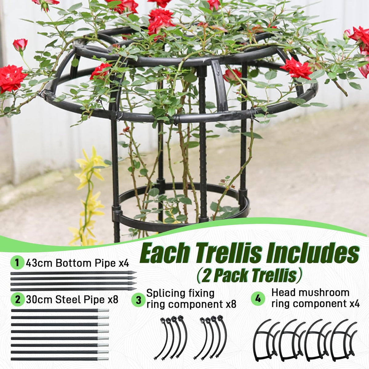 Garden Trellis for Climbing Plants, 2 Pack 41.3 Inch Mushroom Top Trellis for Climbing Plants
