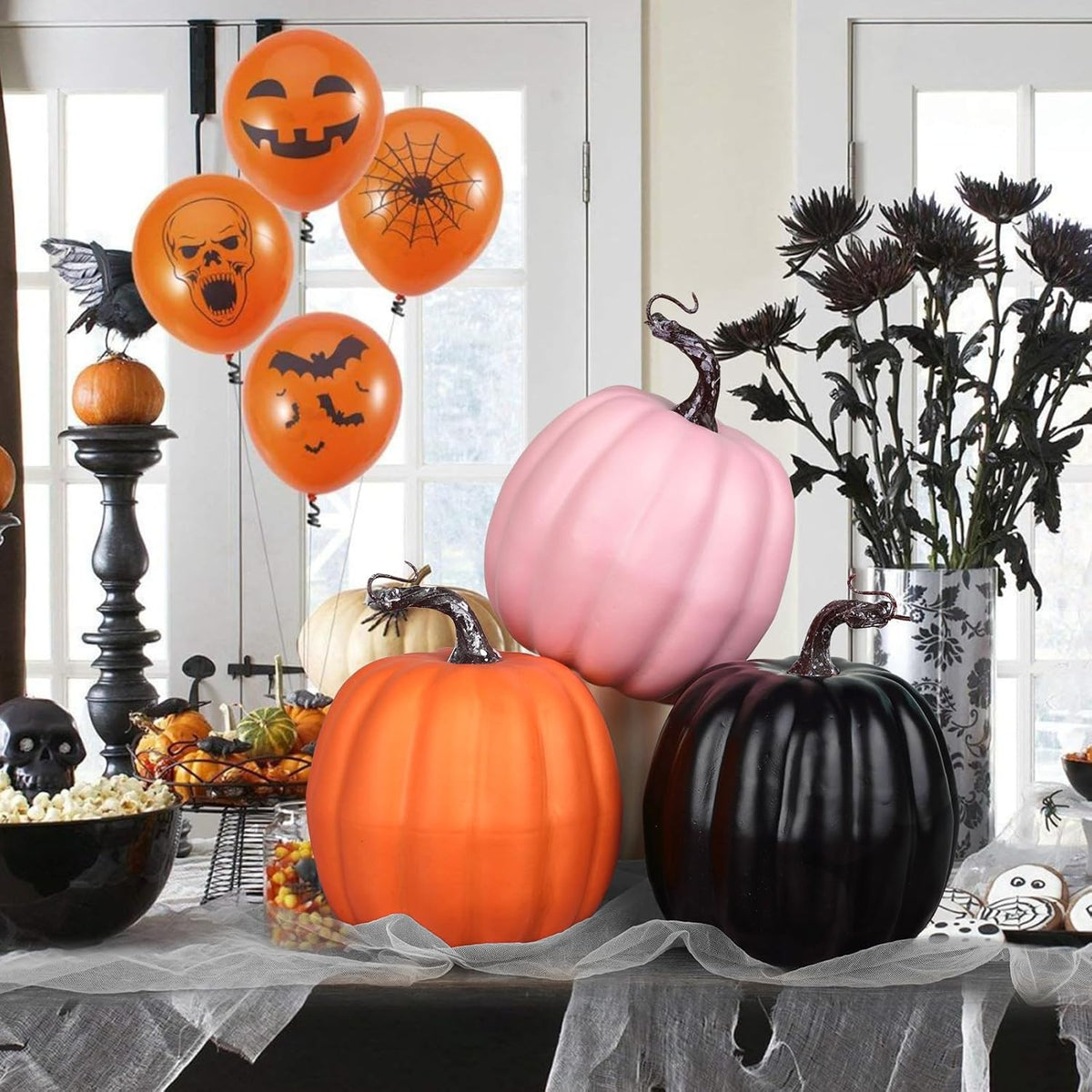 Artmag 6 Inch Large Artificial Pumpkins, 4PCS Big Colorful Pumpkins Faux Foam Harvest Pumpkins for