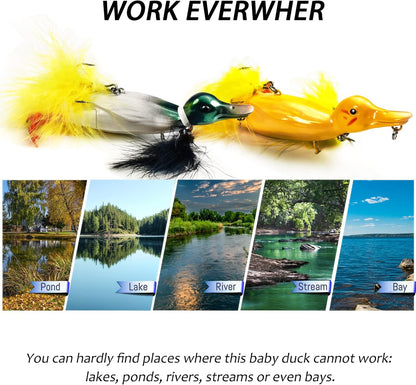 Duck Lures for Bass Fishing, Realistic Topwater Baby Duckling Baits Floating Artificial Hard