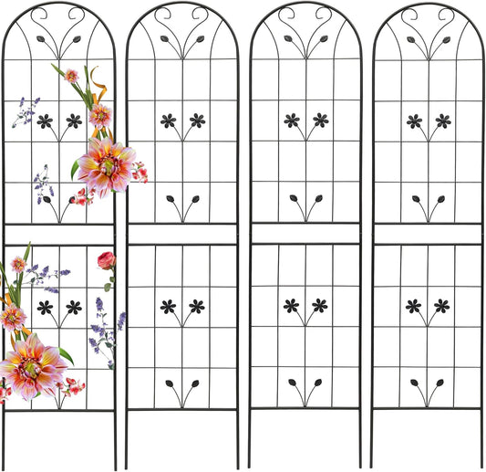 Garden Trellises, 4 Pack Black Metal Coated Rustproof Trellis for Climbing Plants Outdoor, Roses