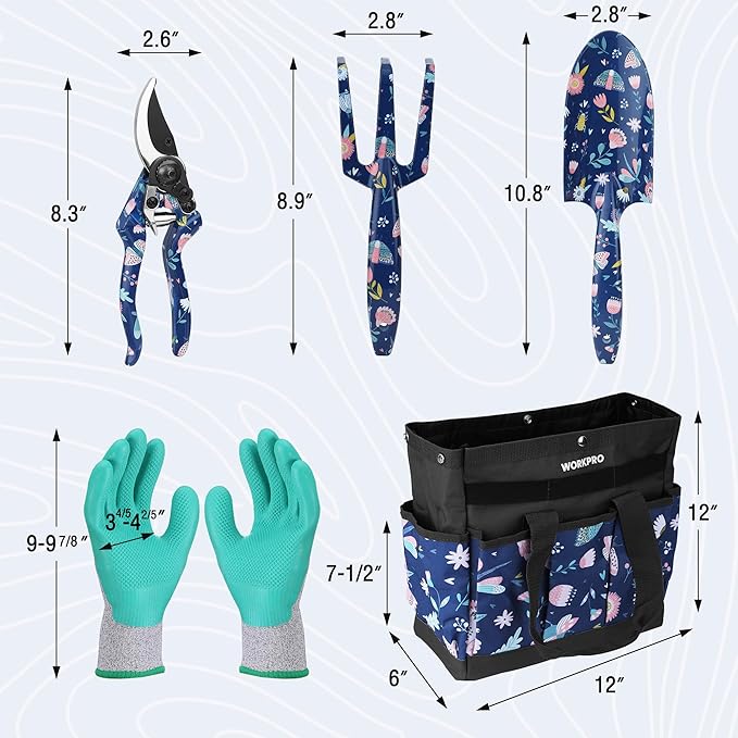 WORKPRO 5PCS Garden Tool Set, Aluminum Heavy Duty Gardening Tool Set with Garden Tool Bag, Outdoor