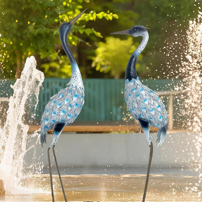 HONGLAND Garden Crane Statues Blue Heron Sculptures for Outdoor Metal Large Birds Lawn Ornaments