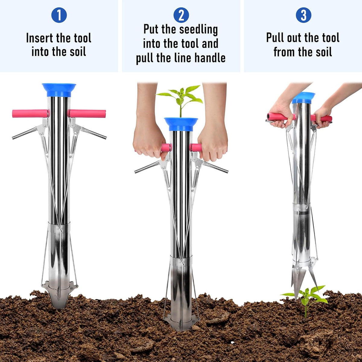 AIWFL Seedling Transplanter Long Double Handled Bulb Planter Tools Vegetable Young Plant Manual