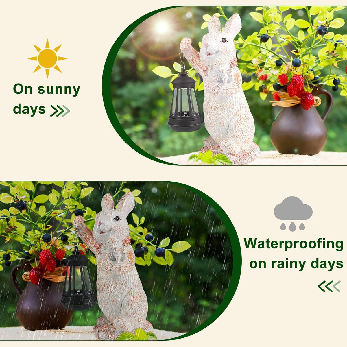 ILLUMINEW Solar Garden Statues Rabbit Lights, Outdoor Lighted Bunny Garden Decor Waterproof