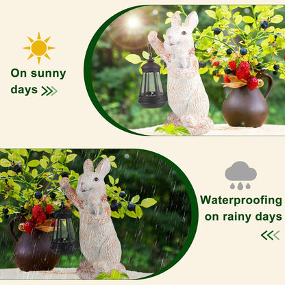 ILLUMINEW Solar Garden Statues Rabbit Lights, Outdoor Lighted Bunny Garden Decor Waterproof