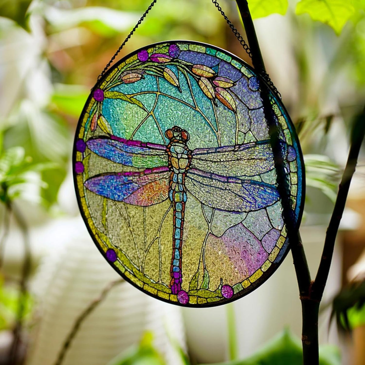 Generic Dragonfly Stained Glass Suncatcher Artistic Window Hanging,7.8” Hand-Painted Glass Panel