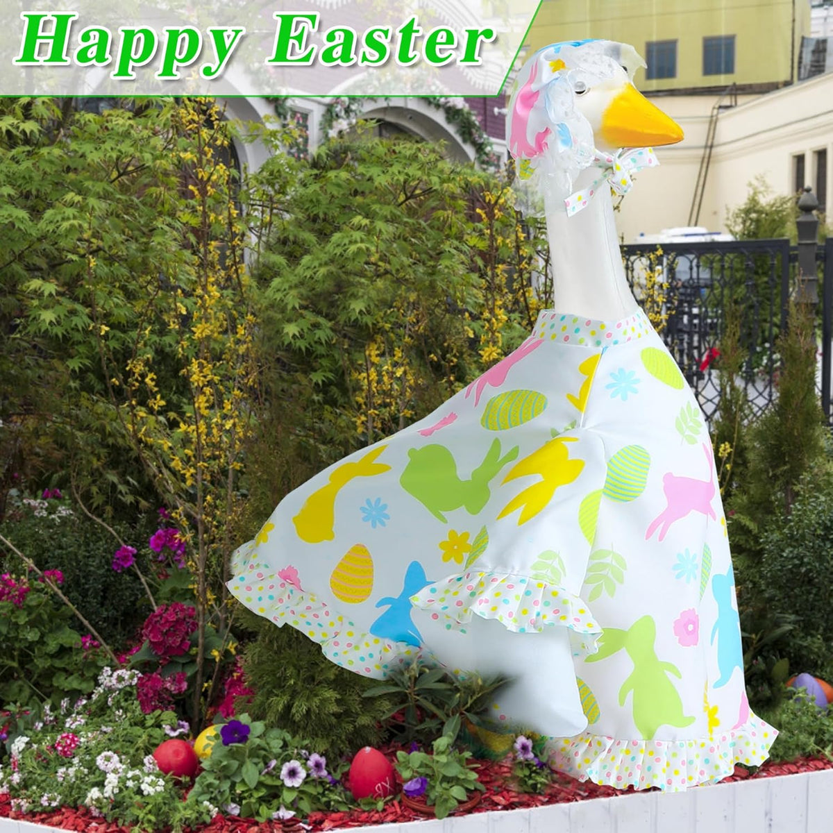 Easter Goose Outfit for 23" Cement Porch Goose Statue - Spring Outdoor Patio Yard Lawn Decoration