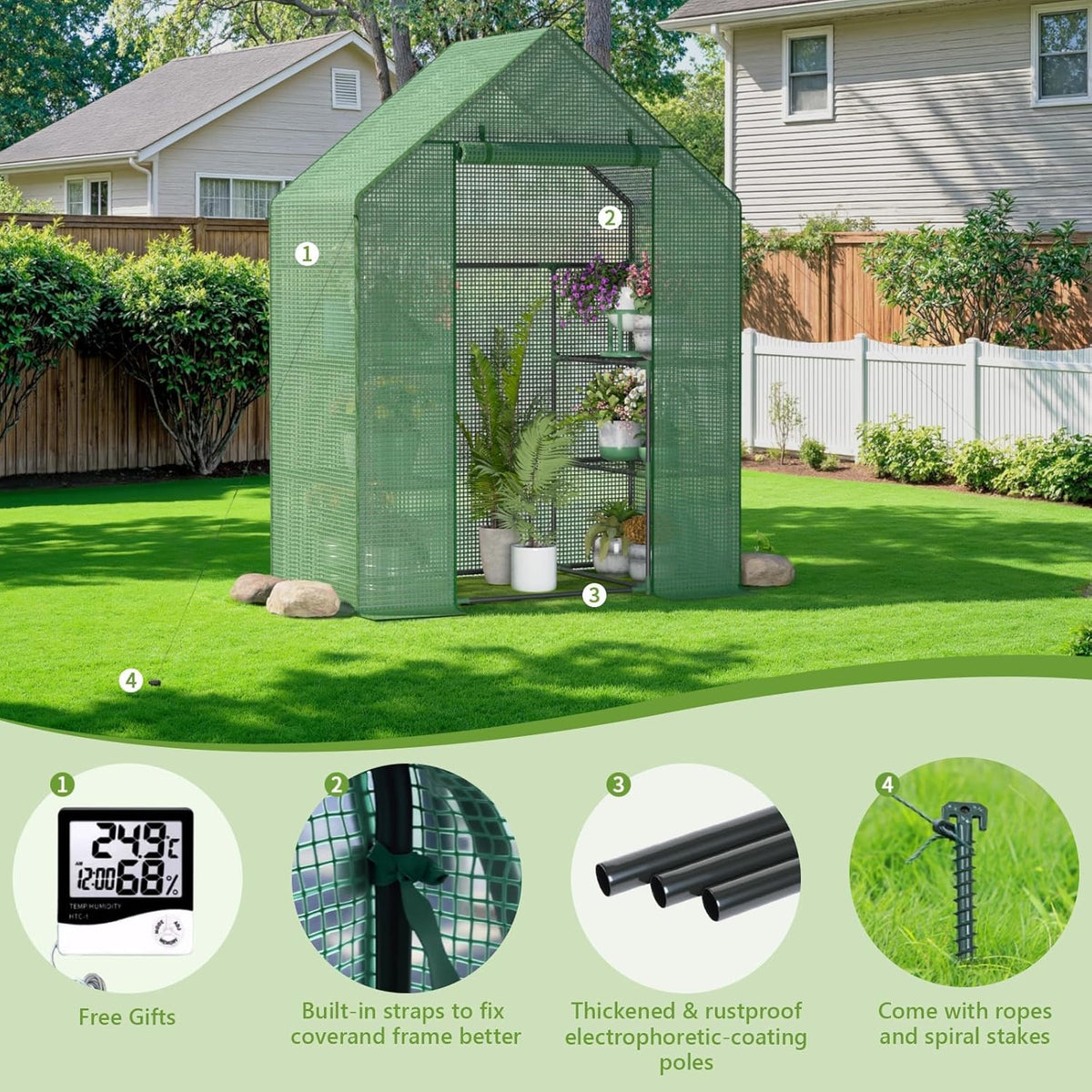 Portable Greenhouse for Outdoor, Small Greenhouses with Durable PE Cover, Walk in Greenhouse with