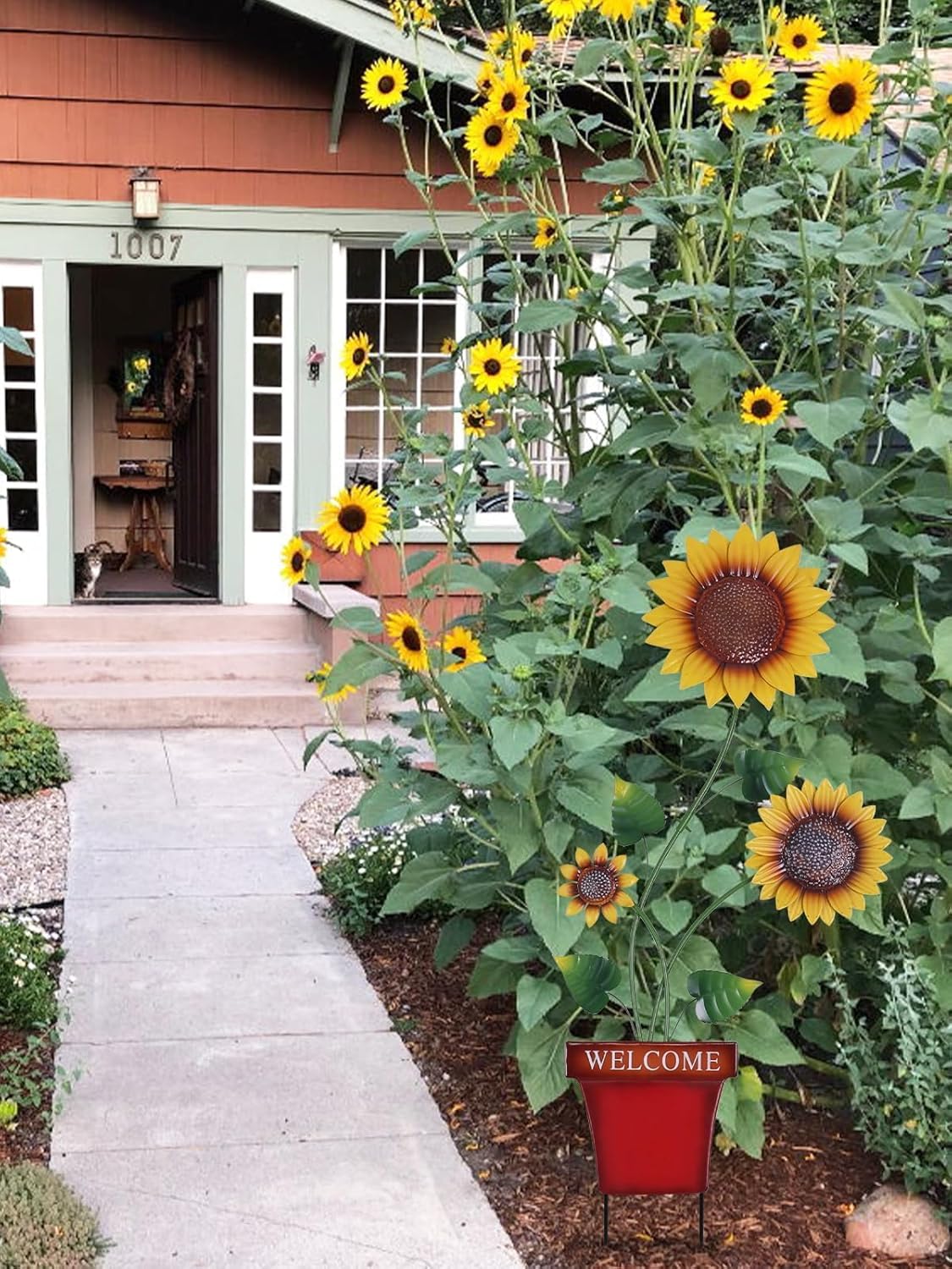 hogardeck Garden Decor for Outside, 39" Sunflower Pot Decorative Garden Stakes for Spring Outdoor