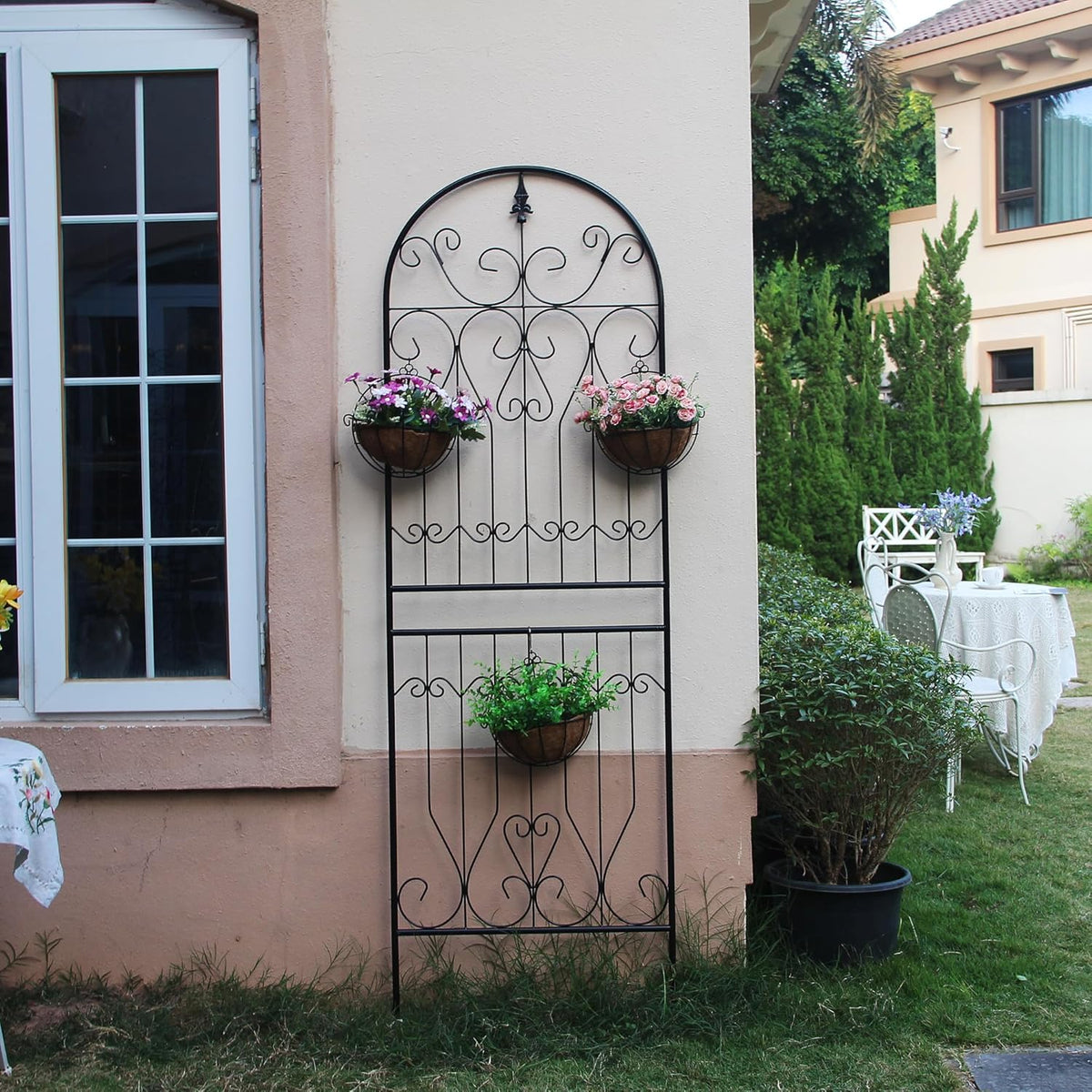 SCENDOR Metal Trellis 82.7" H x 26.7" W Tall Powder-Coated Black Garden Trellis Wrought Iron Heavy