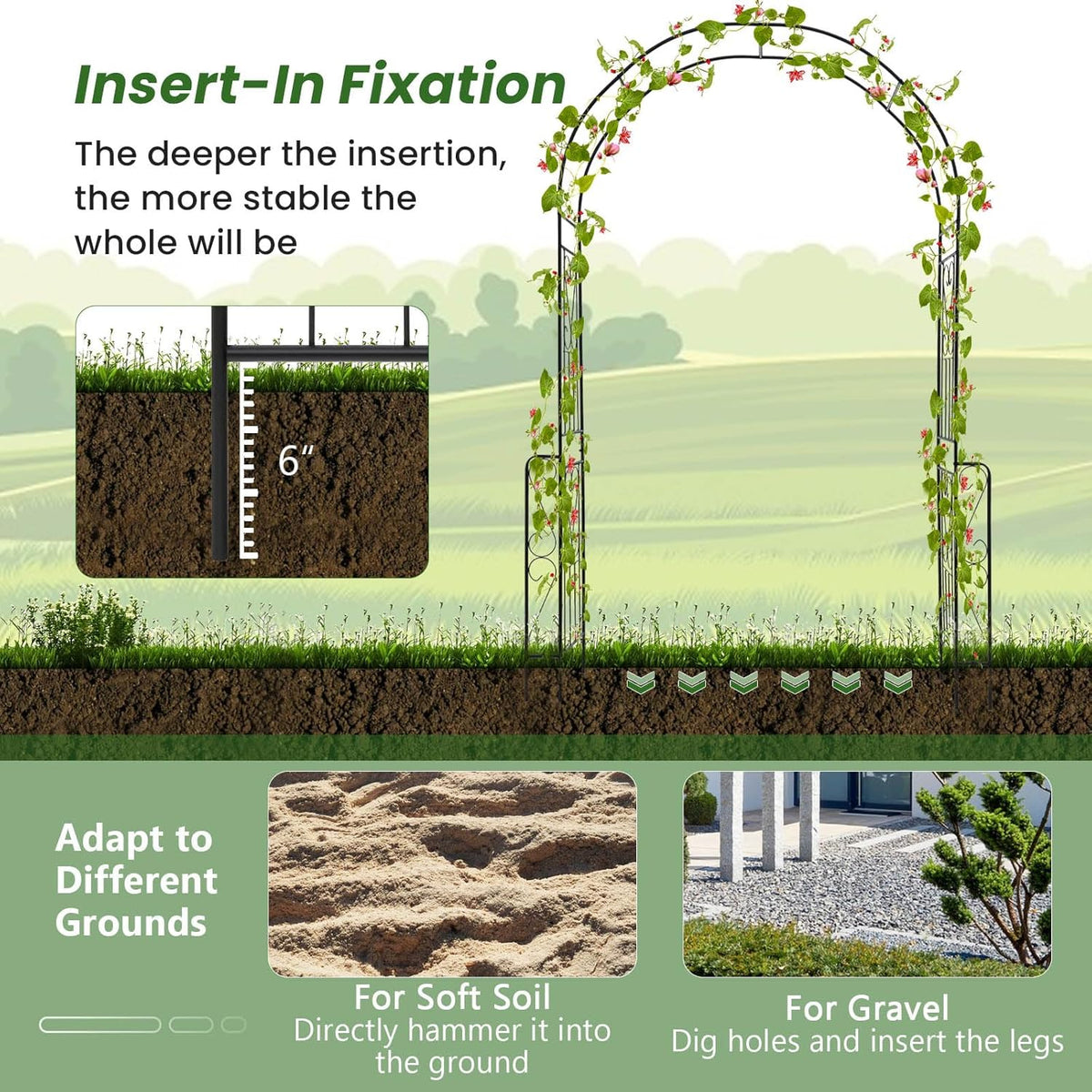 Giantex Garden Arch Trellis - 7.9 ft Metal Arbor Pergola for Climbing Plants Rose Clematis Vines