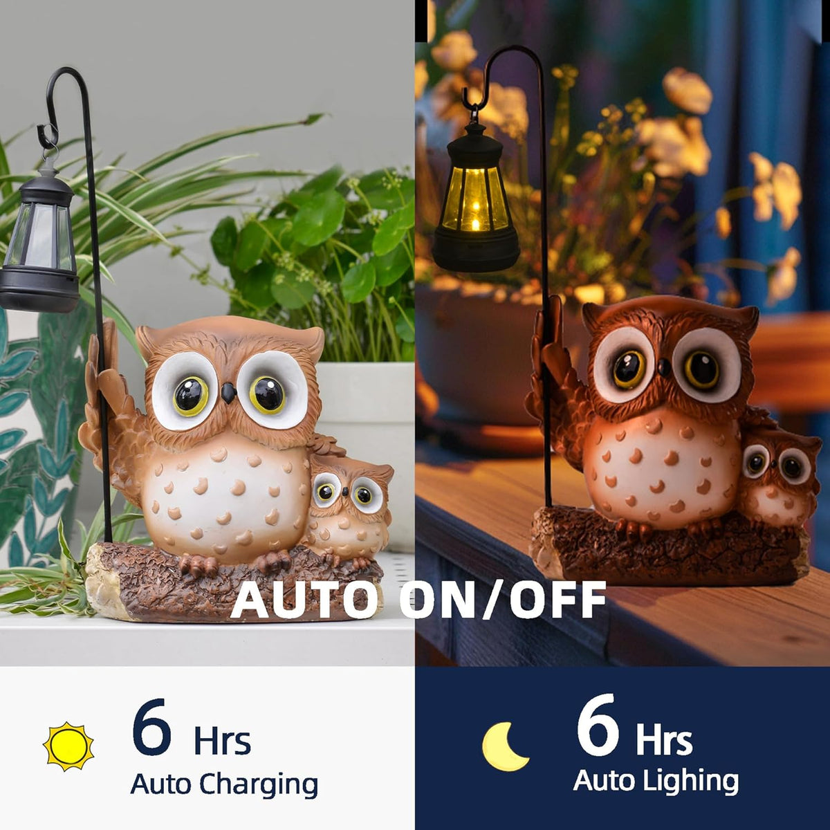 Garden Statues Owl with Solar LED Lantern, Resin Solar Garden Decor for Outside, Yard Decorations