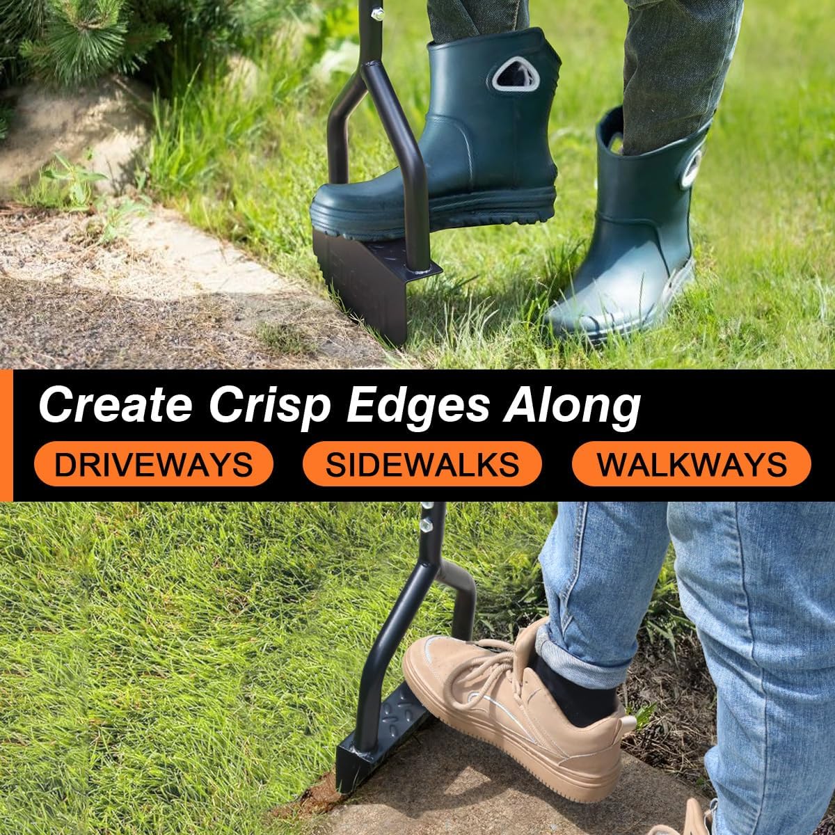 Colwelt Manual Edger Lawn Tool 40-inch, Half Moon Edger Chopper Lawn Tool with V-Shape Serrated