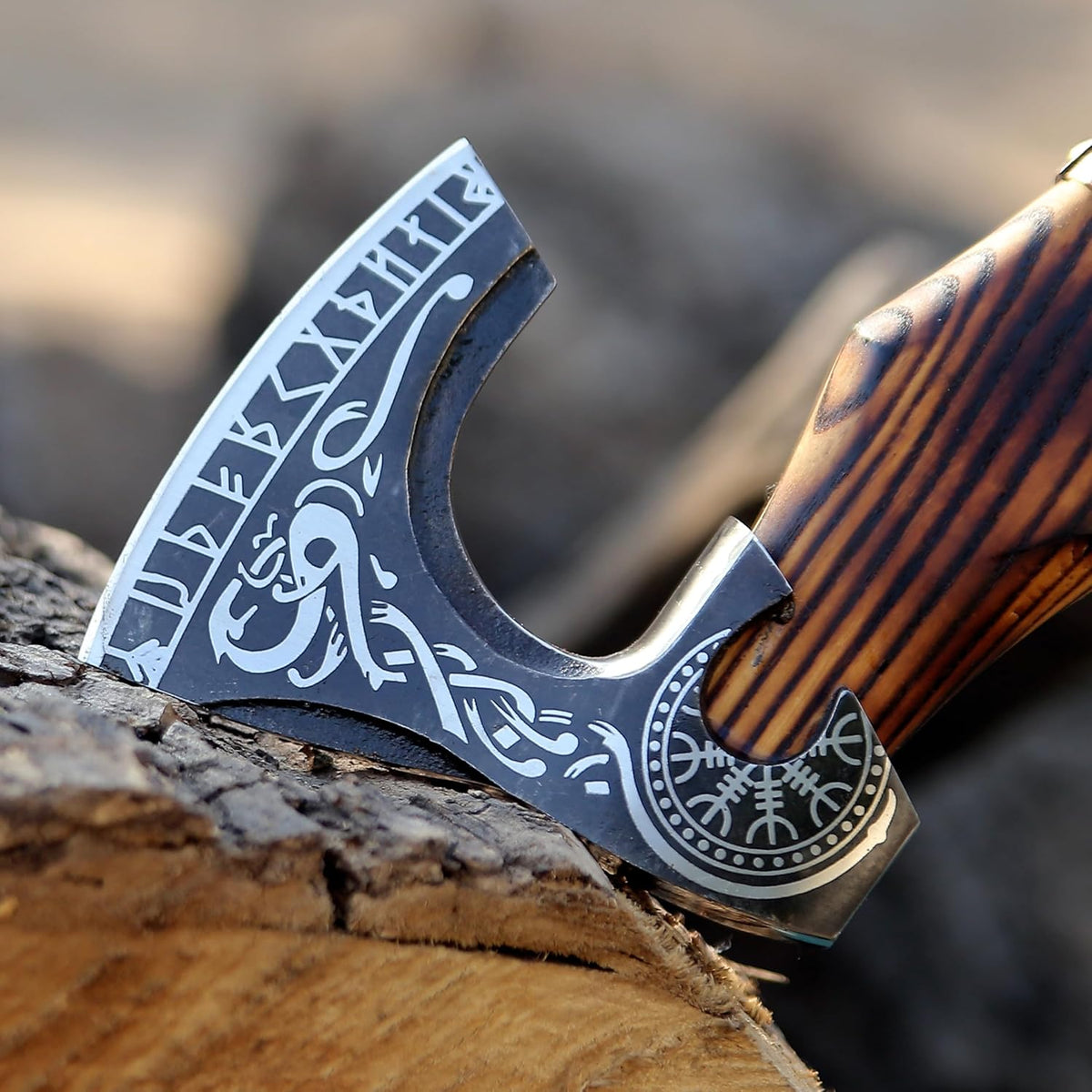 SHINY CRAFTS® Handcrafted Decorative Viking Axe with Leather-Wrapped Handle & Sheath – Engraved