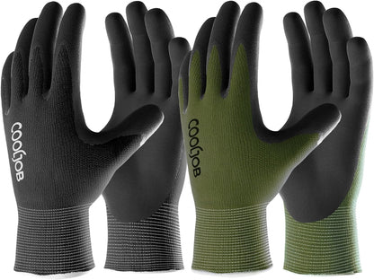 COOLJOB Gardening Gloves for Men, 2 Pairs Breathable Rubber Coated Garden Gloves for Weeding