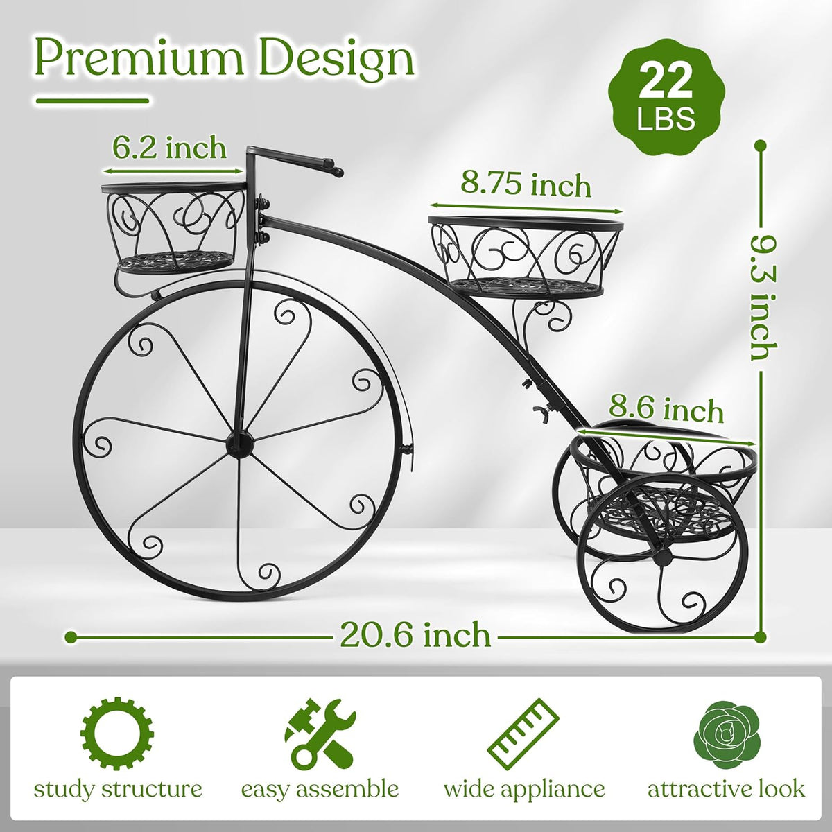Sorbus Tricycle Plant Stand - Flower Pot Cart Holder - Ideal for Home, Garden, Patio - Great Gift