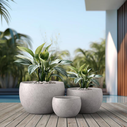 Kante 19.9",15.7",11.8" Dia Round Concrete Planter Set of 3, Outdoor/Indoor Large Bowl Plant Pots