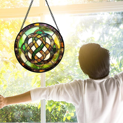 Stained Glass Window Hanging, Tiffany Abstract Totem Sun Catchers Colorful Glass Panel Bless