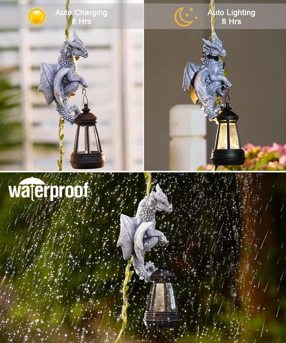 Nacome Dragon Outdoor Statues for Garden: Outside Hanging Climbing Sculptures with Lantern Decor