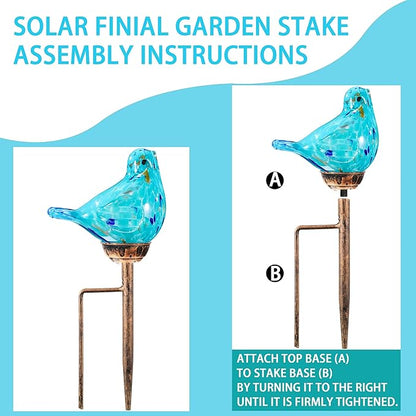 Solar Bird Garden Stake Lights - Hand Blown Glass Decorative Garden Pathway Lights Outdoor