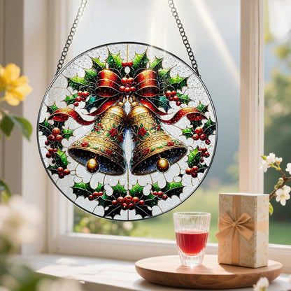 Stained Glass Window Hanging, Pauyadu Sun Catchers Indoor Window, Bells Christmas Suncatcher