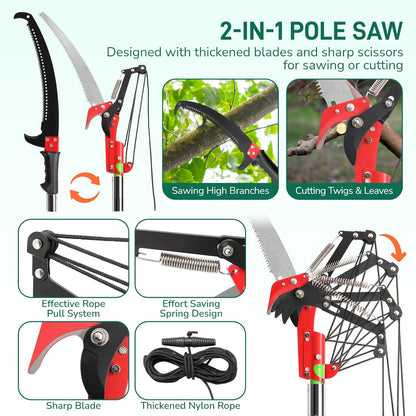 Outvita Manual Pole Saw, 26 Feet Extendable Tree Pruner with Knives and Storage Pocket, Sharp Steel