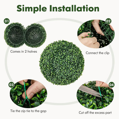 Goplus 2 PCS 16 Inch Artificial Plant Topiary Ball, Round Faux Boxwood Balls Outdoor, Fake Plant