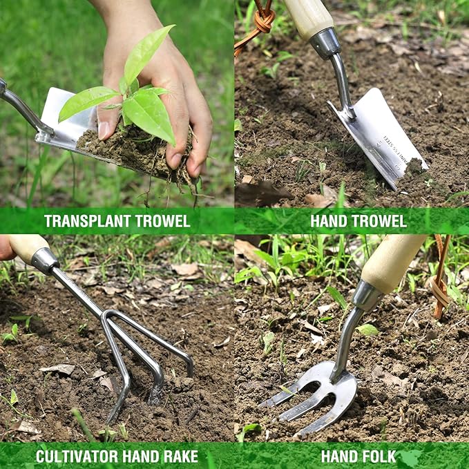 WORKPRO Garden Tools Set, 8 Piece, Stainless Steel Heavy Duty Gardening Tools with Wooden Handle